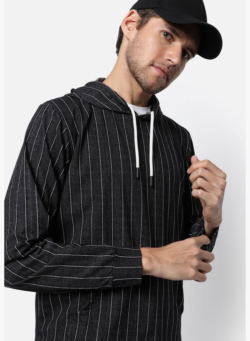 Men's Striped Regular Fit Sweatshirt With Hoodie For Winter Wear