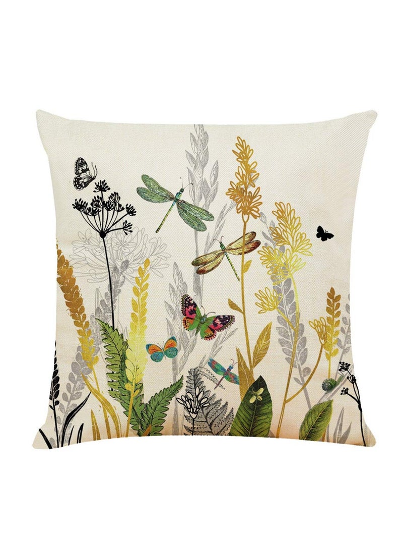 Decorative Throw Pillow Covers 18x18 inches Set of 4 Birds Butterfly and Plant Cushion Covers 45cm x 45cm Boho Linen Square Throw Pillow Cases for Living Room Sofa Couch Bed Pillowcases (Gold Black)