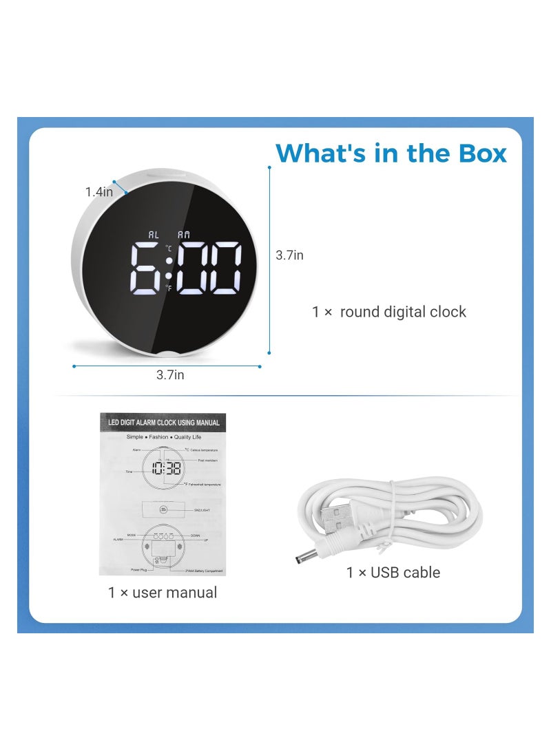 Small Digital Alarm Clock LED Desk Travel Electronic Clock Dual Alarm Snooze Dimmable Day Set 12/24H Week Display 4inch White (No Battery＆Adapter)