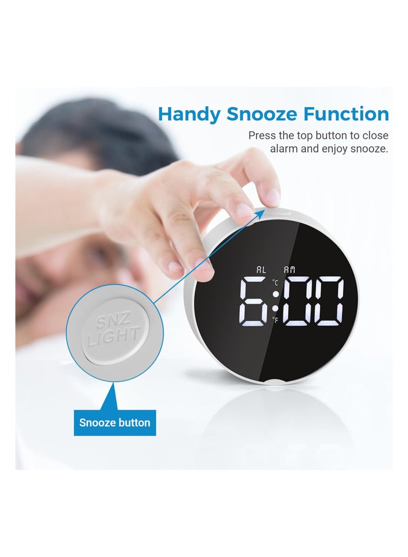 Small Digital Alarm Clock LED Desk Travel Electronic Clock Dual Alarm Snooze Dimmable Day Set 12/24H Week Display 4inch White (No Battery＆Adapter)