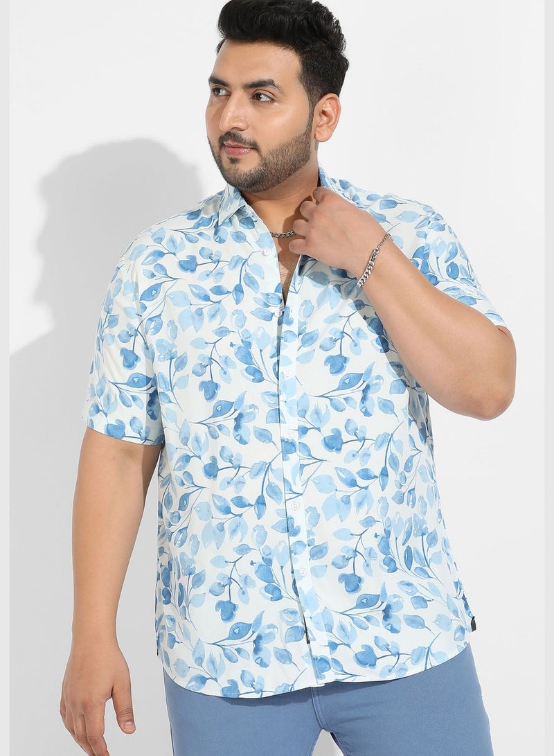 Printed Spread Collar Short Sleeve Shirt