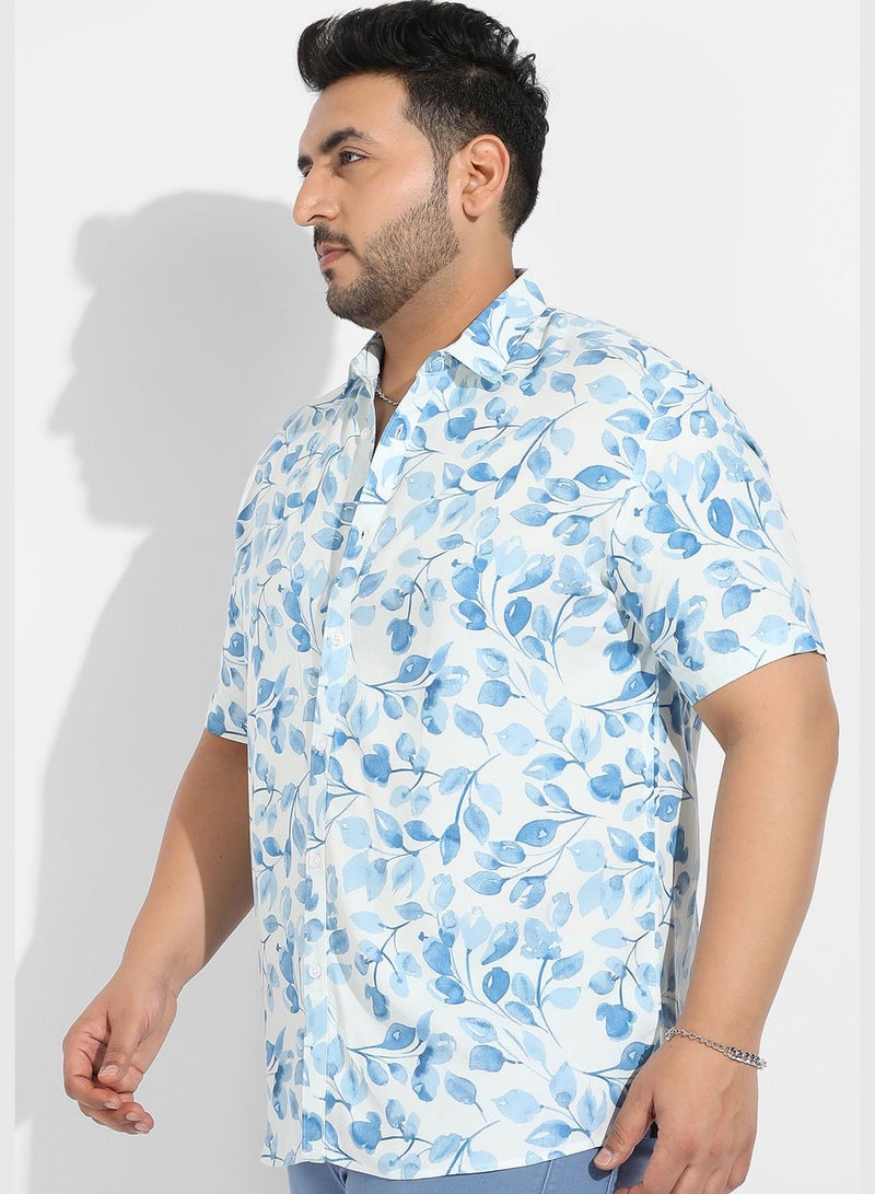 Printed Spread Collar Short Sleeve Shirt