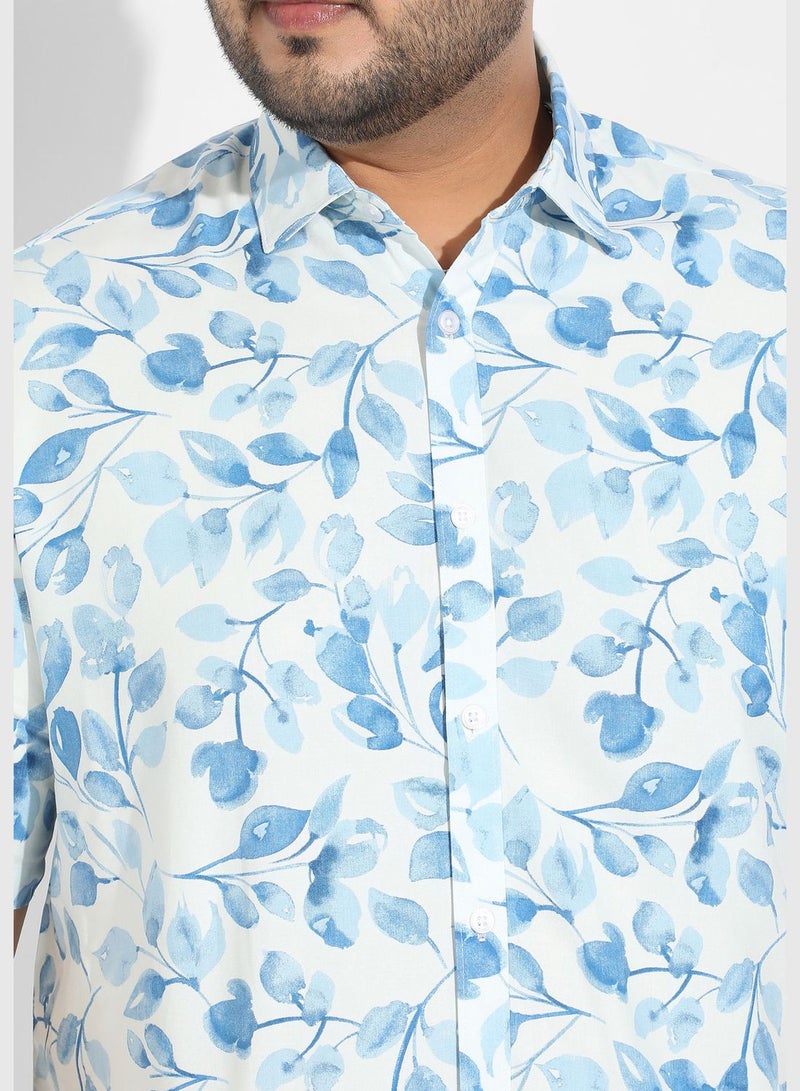 Printed Spread Collar Short Sleeve Shirt