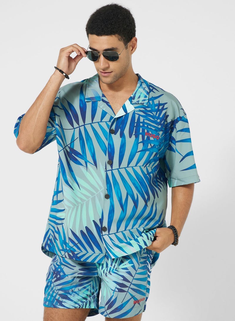 Leaf Printed Relaxed Fit Swimshirt