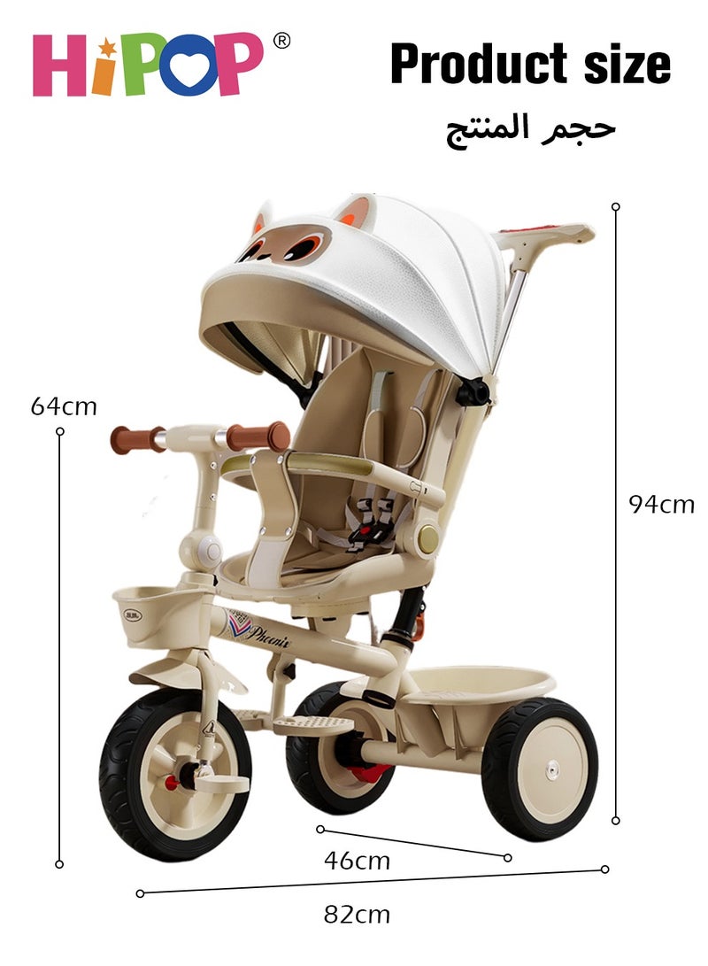 Children's Tricycle with Swivel Seat Design,Include Push Handle,Guardrail and Pedals,High Quality Kids Riding Car,Multipurpose Children Pedal Tricycle as Kids Gift