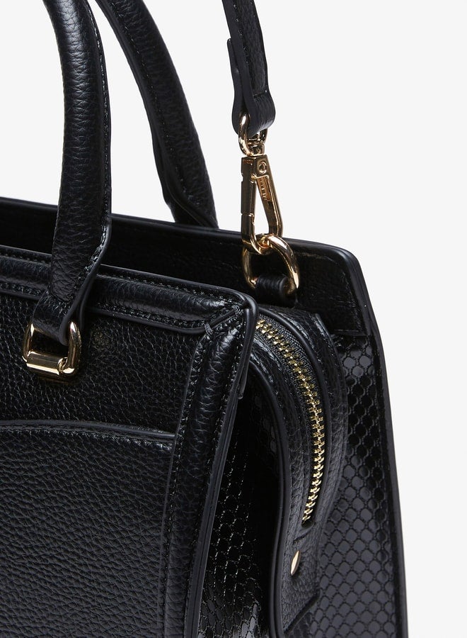 Women's Textured Tote Bag with Zipper Closure and Detachable Strap