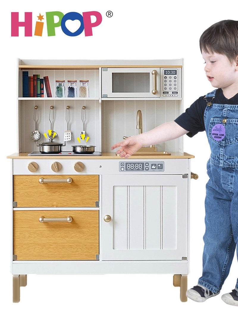 Children's Wooden Kitchen Playset with Rich Realistic Details,Kids Pretend Kitchen Toys