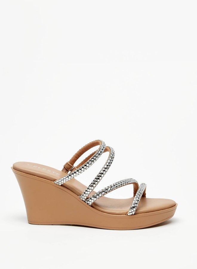 Women's Embellished Slip-On Sandals with Wedge Heels
