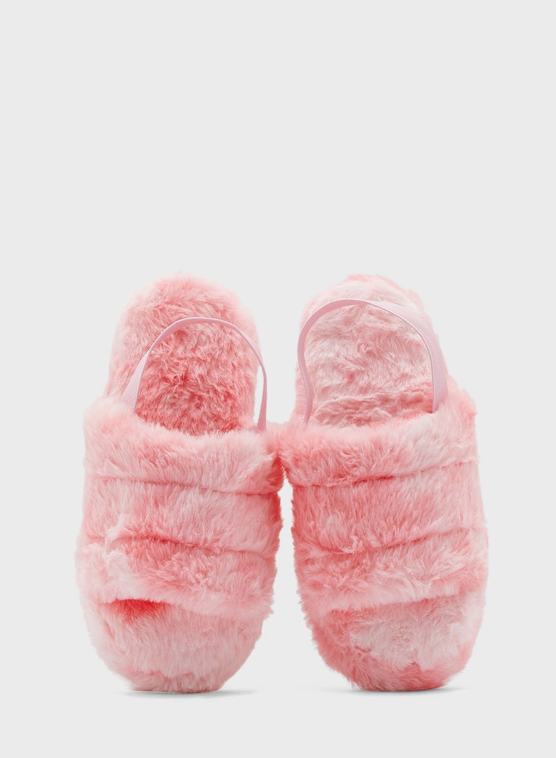 Quilted Furry Slingback Bedroom Slipper