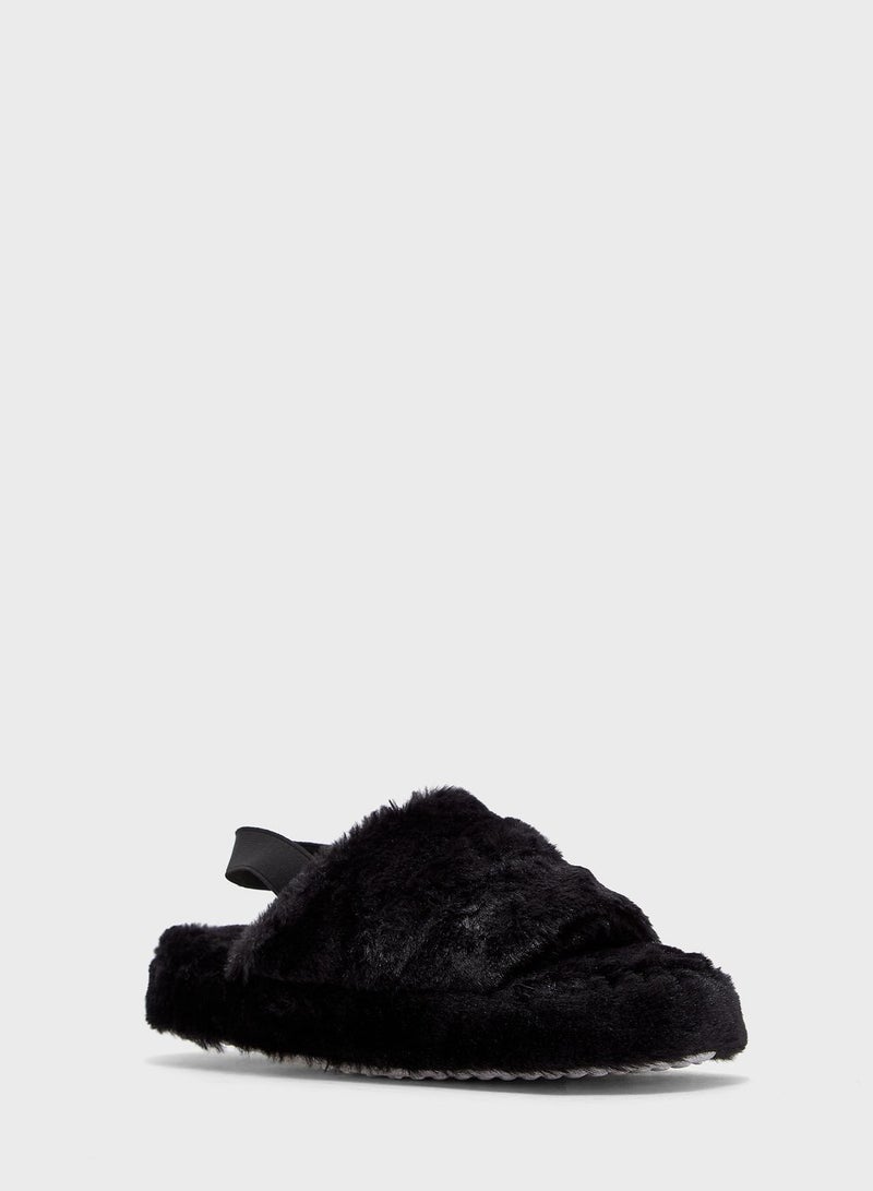 Quilted Furry Slingback Bedroom Slipper