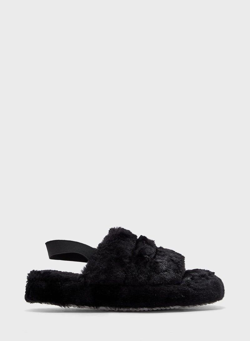 Quilted Furry Slingback Bedroom Slipper