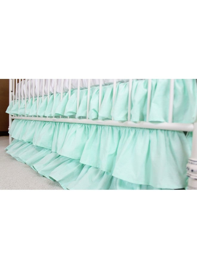 Solid 3 Tiered Ruffled Crib Skirt Fits Standard Cribs (Mint)