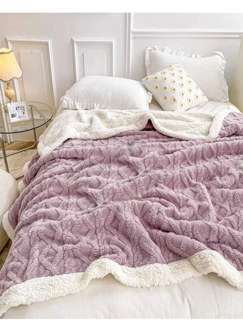 Winter Double Layer Thick Blanket Soft Warm Sherpa Wool Blankets Geometric Plaid Taff Cashmere Lamb Throw Blanket Girls Gift
