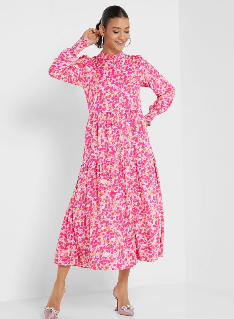Floral Printed Puff Sleeve Dress