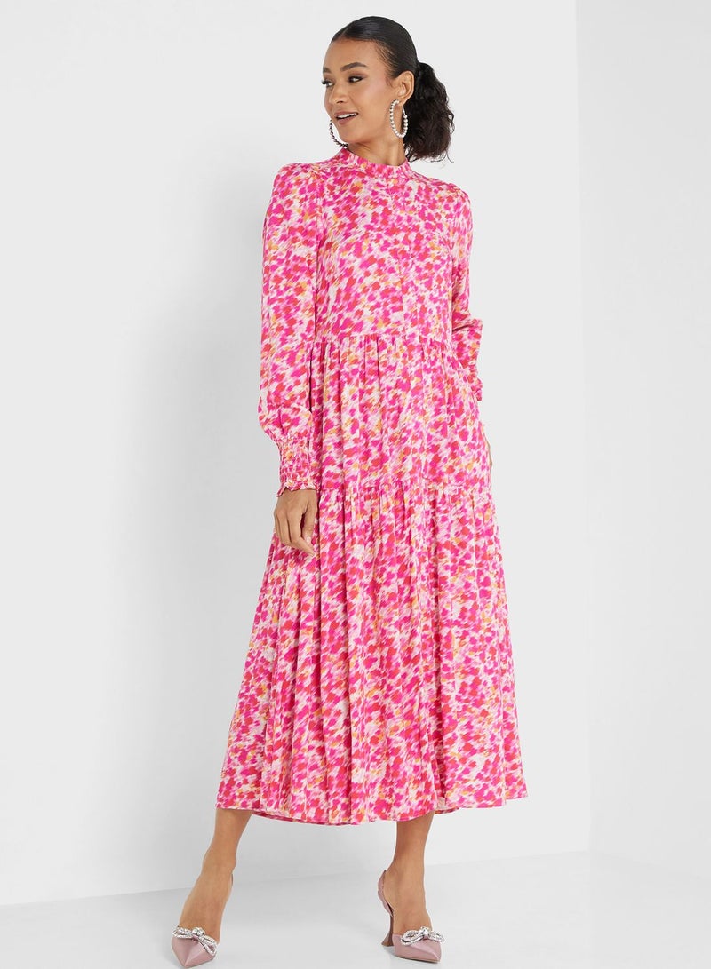 Floral Printed Puff Sleeve Dress