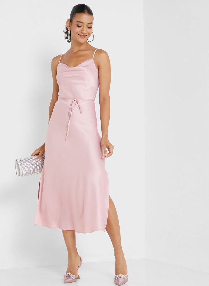 Cowl Neck Belted Dress