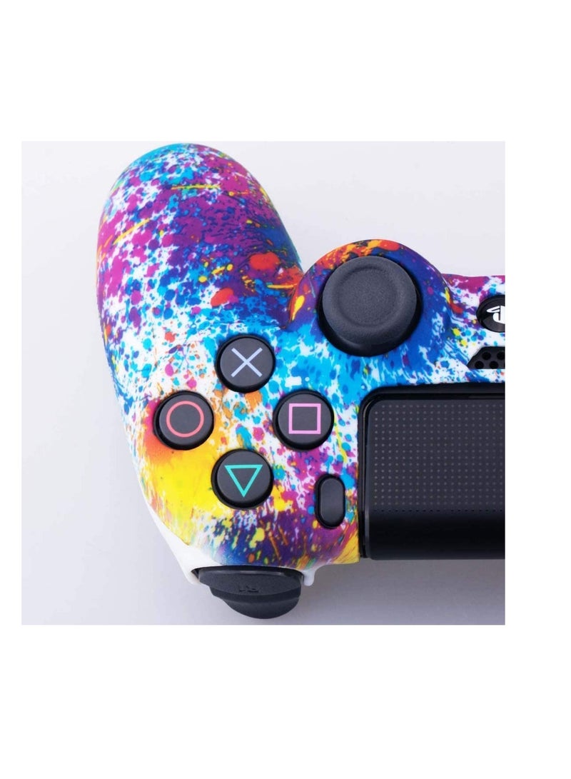Skin Water Transfer Printing Camouflage Silicone Cover Skin Case for Sony PS4 Slim Pro Dualshock 4 Controller 1 Spashing Paint with Thumb Grips