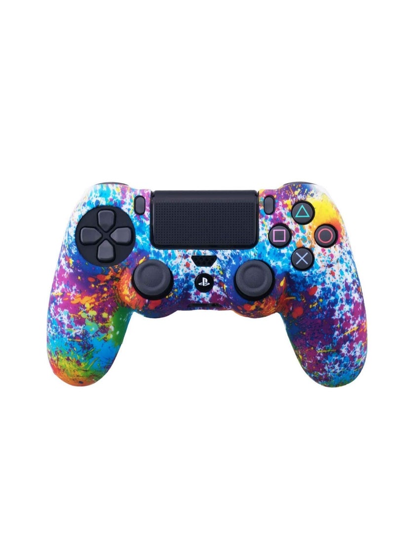 Skin Water Transfer Printing Camouflage Silicone Cover Skin Case for Sony PS4 Slim Pro Dualshock 4 Controller 1 Spashing Paint with Thumb Grips