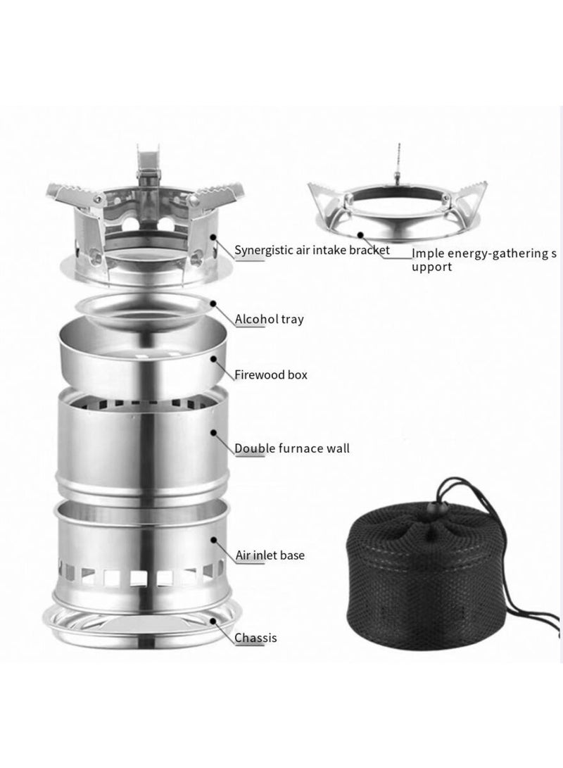 Outdoor Wood Stove, Portable Tea Stove, Camping Mini Stove, Picnic Supplies and Equipment, Stainless Steel