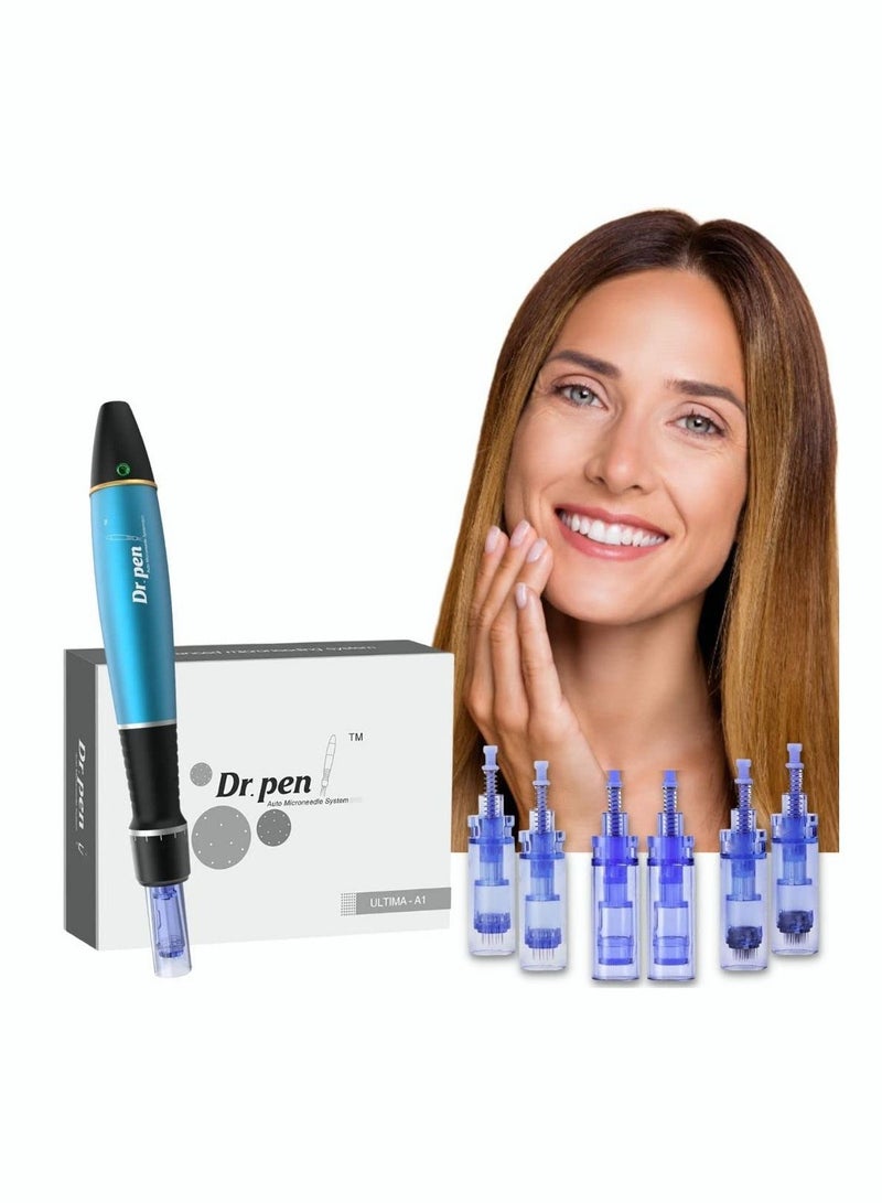 Dr.pen A1 Microneedle Set Facial Massage Derma Pen Blue Rechargeable with 7 12-Pin Needles