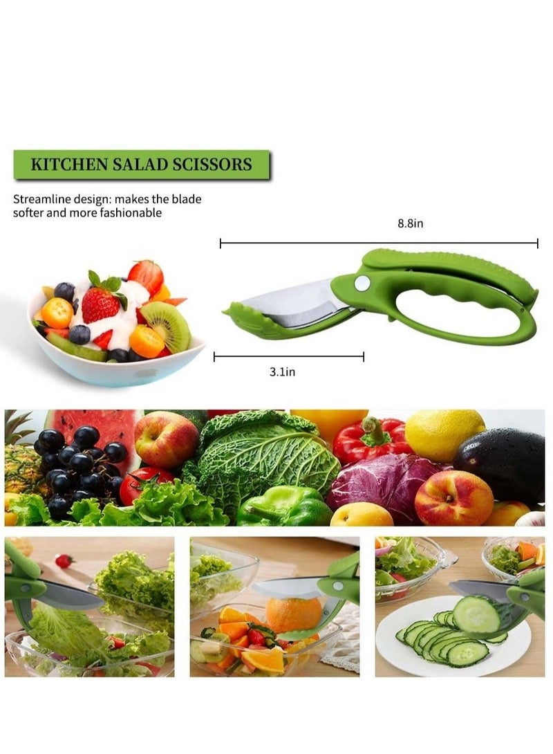 Salad Chopper Scissors: Effortlessly Slice, Chop, and Toss Your Salad with Precision - Ergonomic Design for Easy Handling - Stainless Steel Blades for Efficient Cutting(Green)