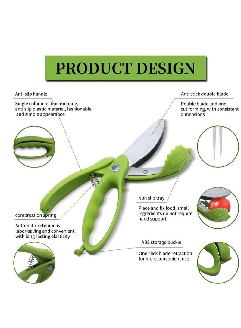 Salad Chopper Scissors: Effortlessly Slice, Chop, and Toss Your Salad with Precision - Ergonomic Design for Easy Handling - Stainless Steel Blades for Efficient Cutting(Green)