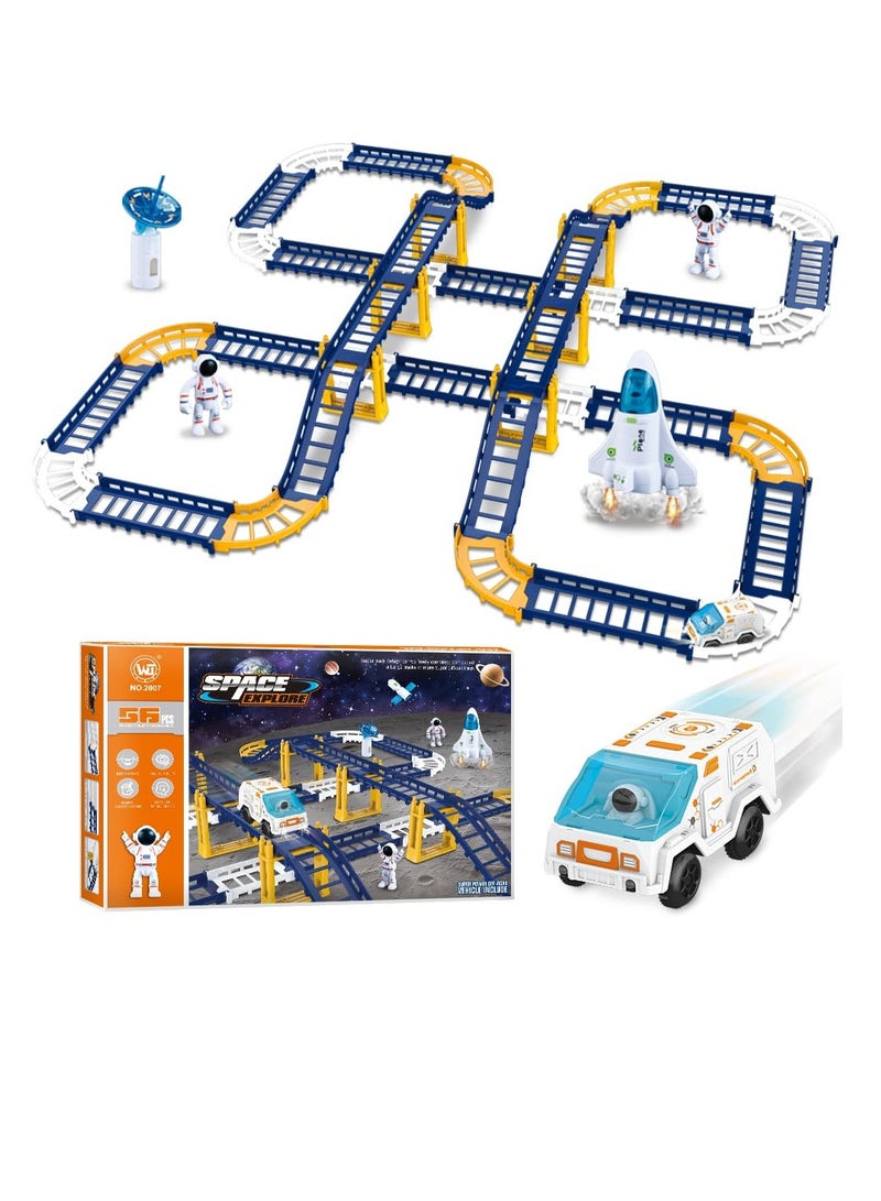 Electric Train Set for Kids Space Variety Rail Car Railway Learning Educational Toys Creative Puzzle Toys Train Sets for Kids Boys Girls Age 3 Years Up Electric Track Car Set Blue Space
