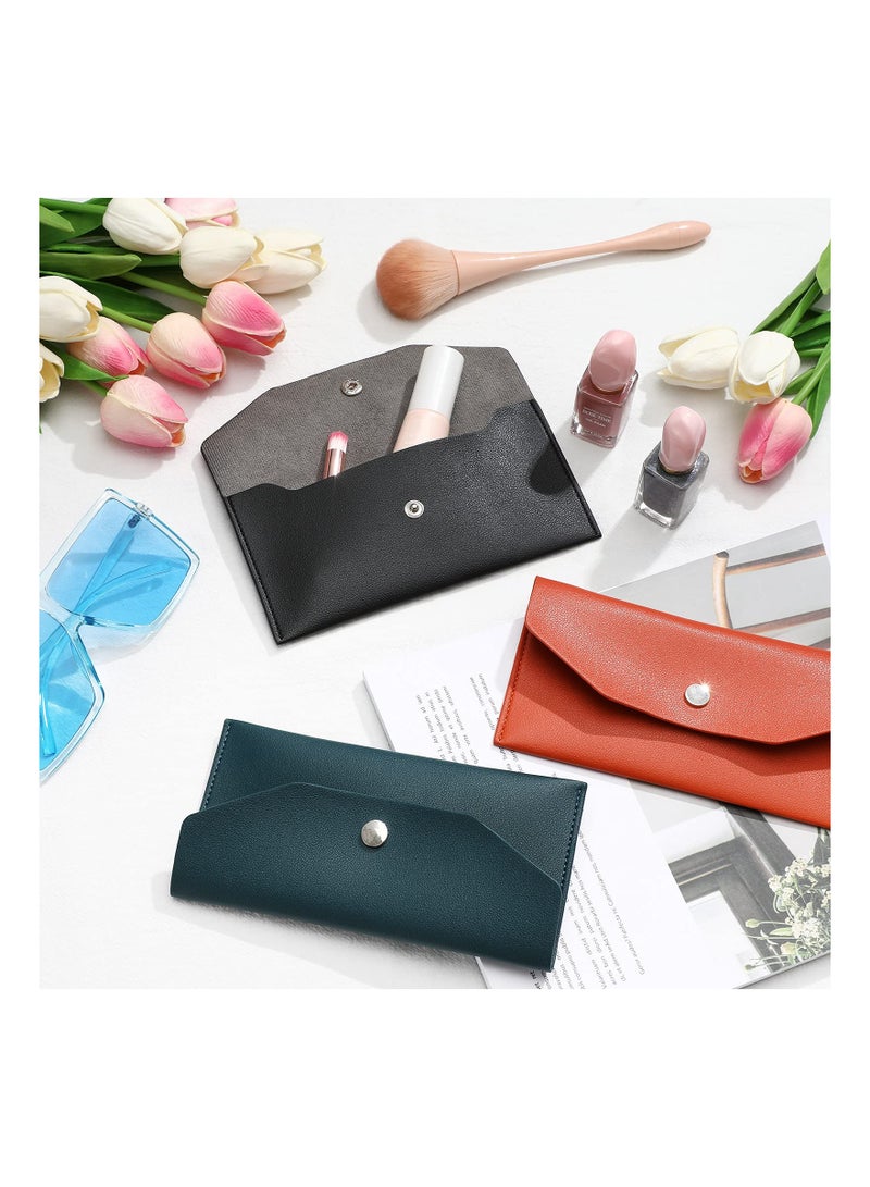 3 Pieces Cash Envelopes Bag PU Leather Cash Money Pouch Cash Wallet Envelope Reusable for Spring Festival Wedding Birthday Graduation Holidays (Black, Orange, Dark Green)