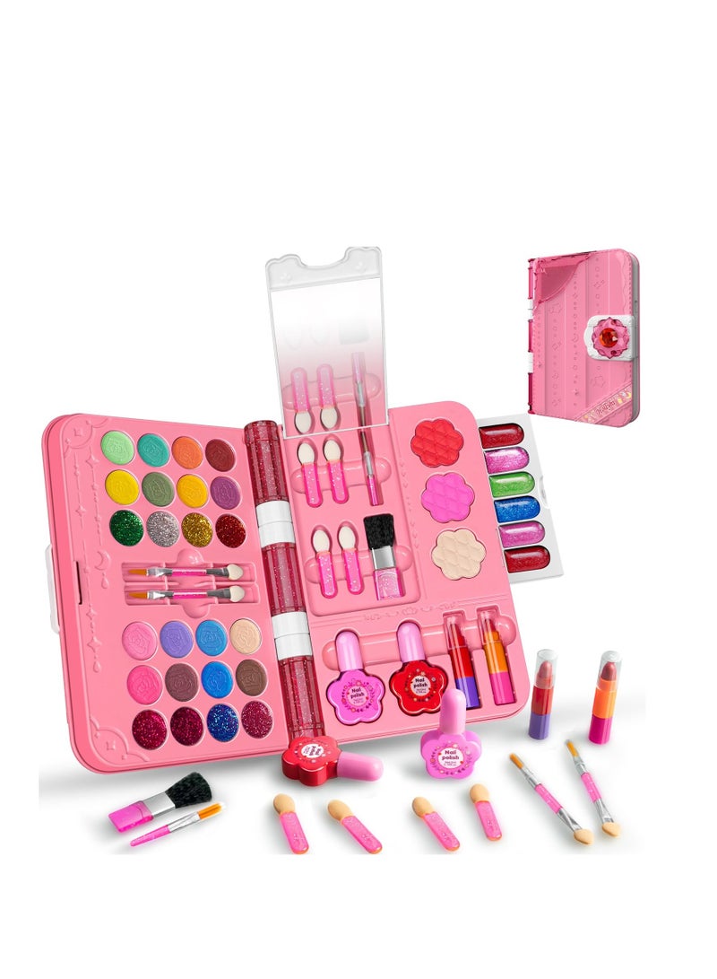 Kids Makeup Kit for Girl, 48Pcs Washable Pretend Makeup Kit Real Cosmetic, Safe & Non-Toxic Make Up Toys for 3-12 Year Old Kids, Birthday Girl Gifts(Pink)