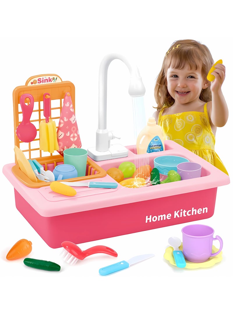 Play Kitchen Sink Toy Set, Play Sink with Running Water Electric Dishwasher, Kitchen Utensils, Role Play Toy, Kitchen Accessories Pretend Role Playset