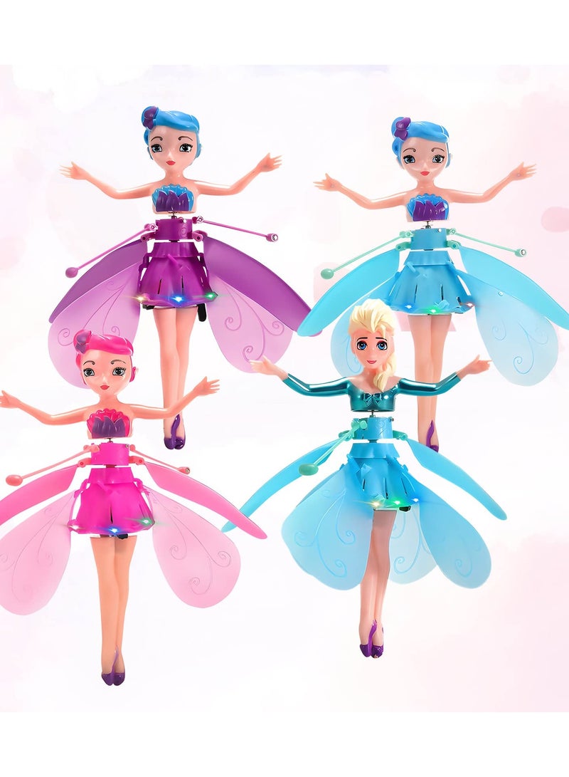 Magic Flying Fairy Princess Doll with Remote Control, Flying Fairy Doll Toys for Girls, Sky Dancers Flying Pixie Dolls Induction Control Toy, Mini Drone Toys for Kids (4 Pack)