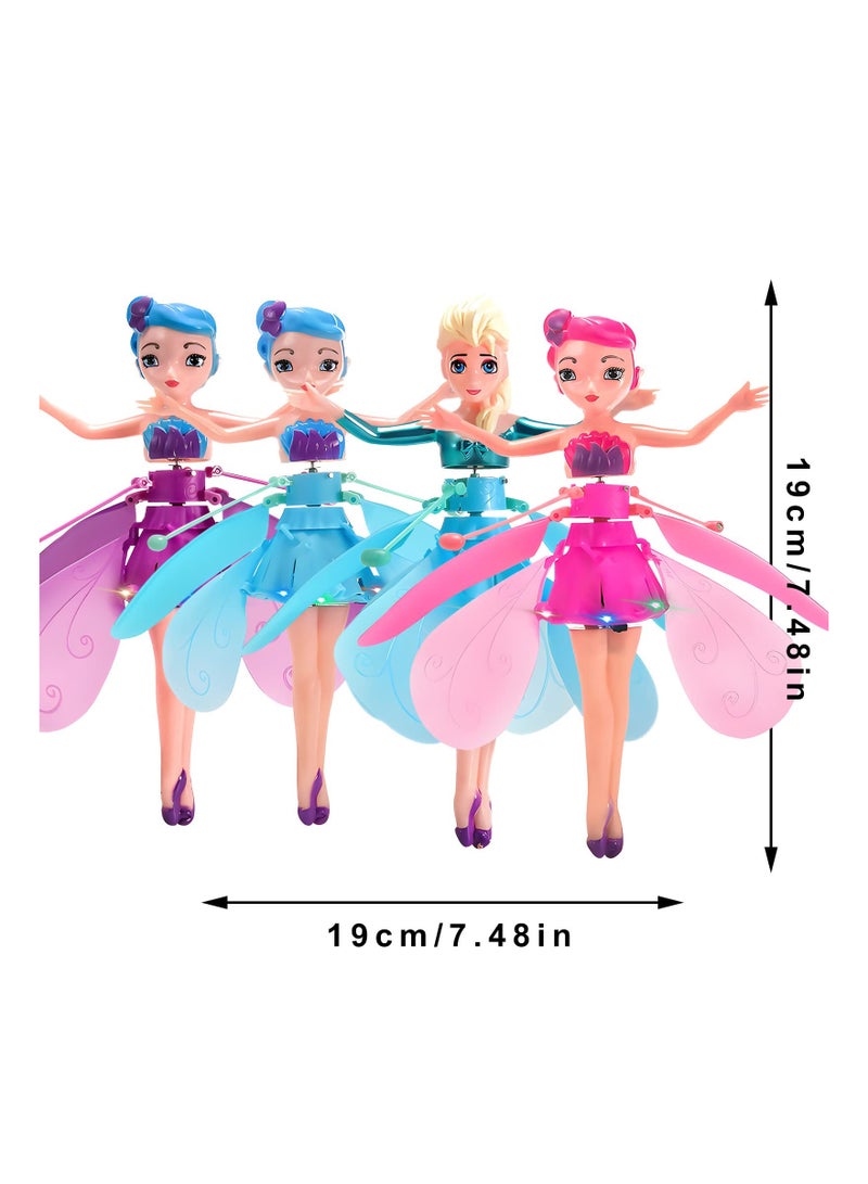 Magic Flying Fairy Princess Doll with Remote Control, Flying Fairy Doll Toys for Girls, Sky Dancers Flying Pixie Dolls Induction Control Toy, Mini Drone Toys for Kids (4 Pack)