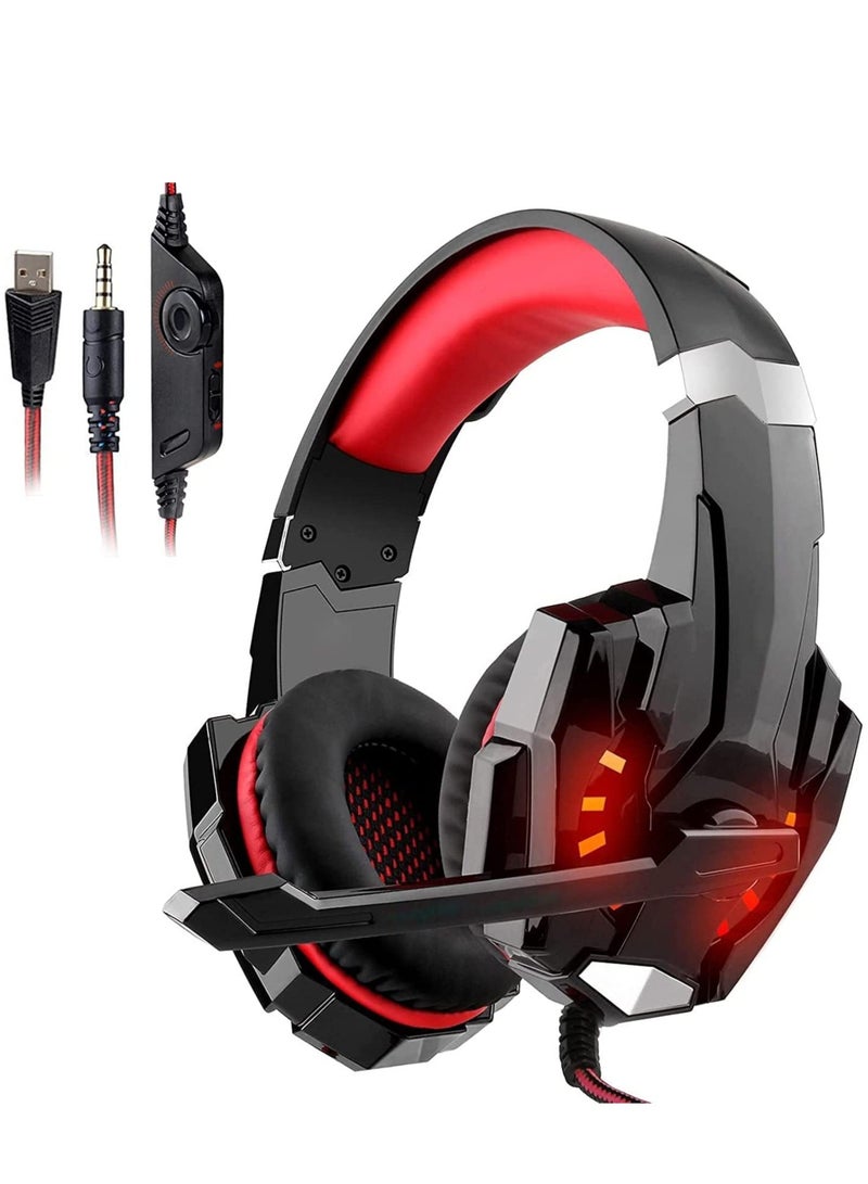 G2000 Gaming Headphones, Bass, Stereo, Wired, with Wheat, USB Port, Black/Red