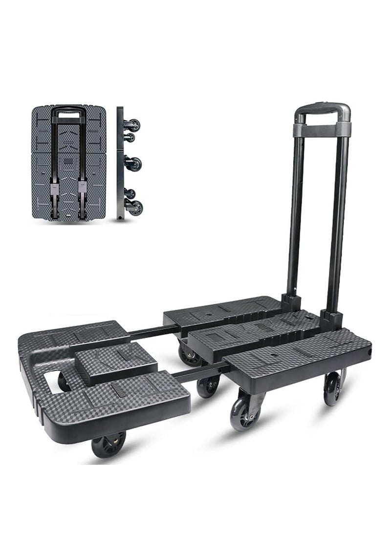 COOLBABY Folding Hand Truck Platform Cart Heavy Duty Utility Trolley Collapsible Moving Pulley Dolly with 7 Wheels for Luggage Travel Shopping Moving Cargo Handling