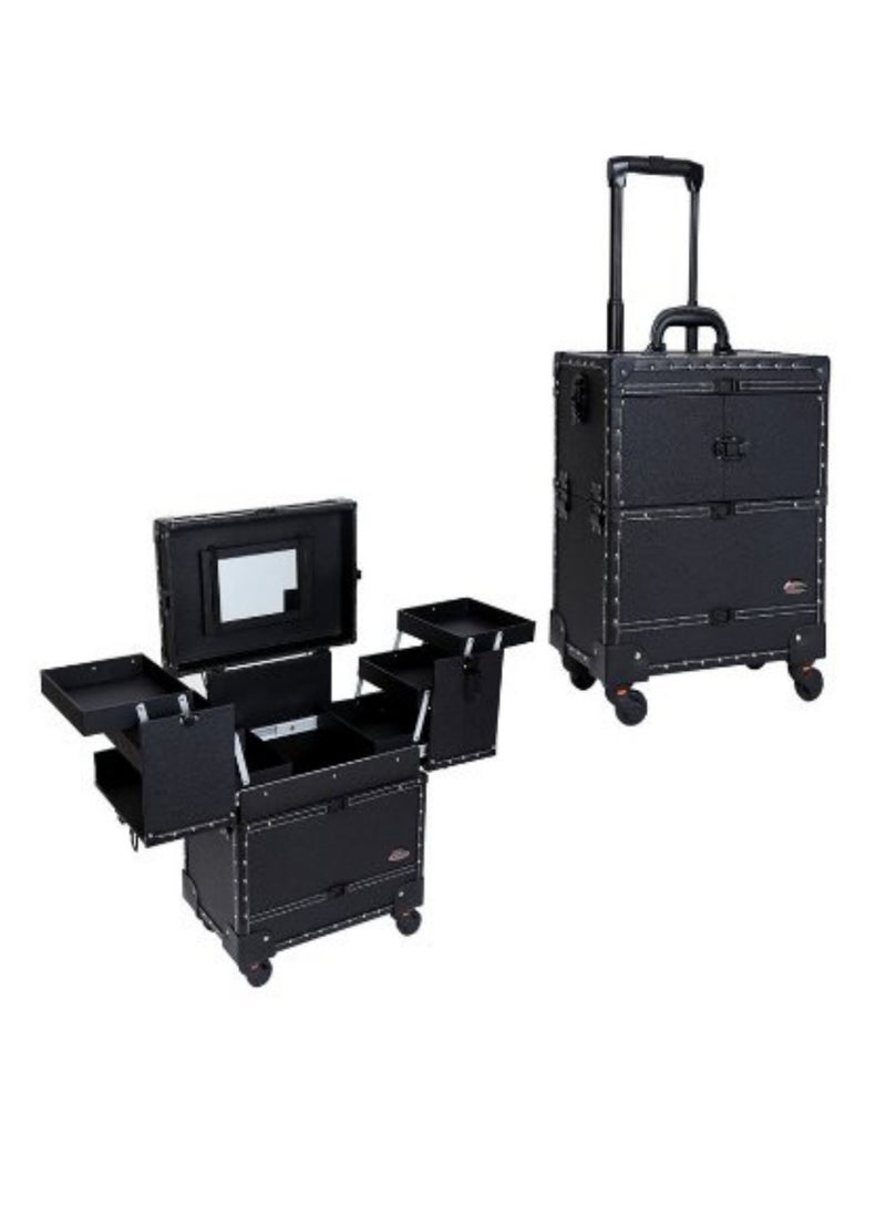 Professional 4 Wheels Rolling Makeup Cosmetic Train Case, Black