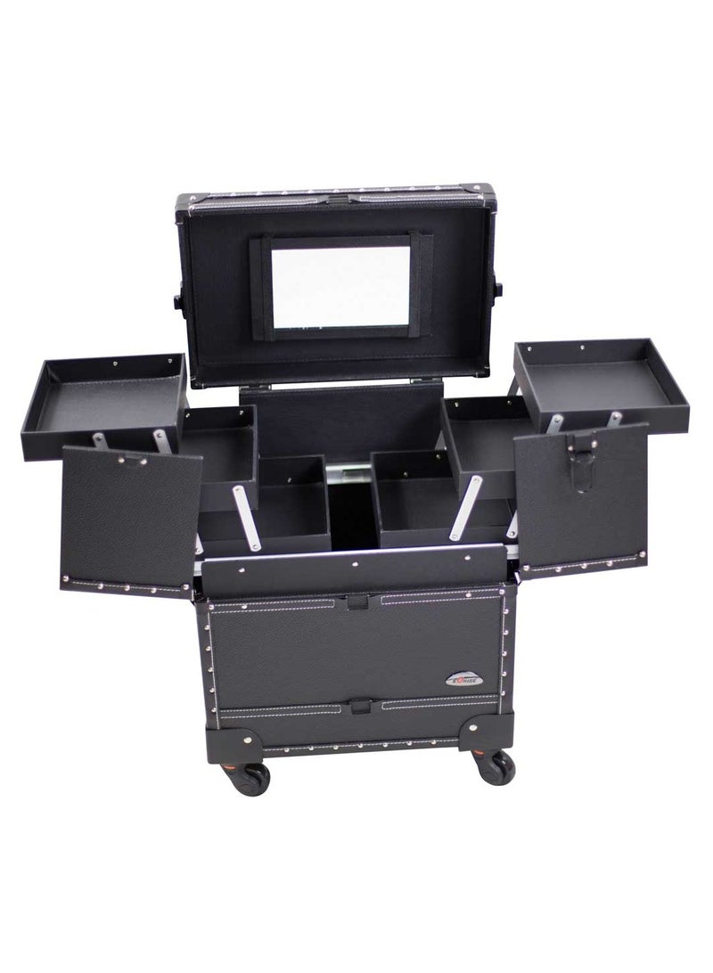 Professional 4 Wheels Rolling Makeup Cosmetic Train Case, Black