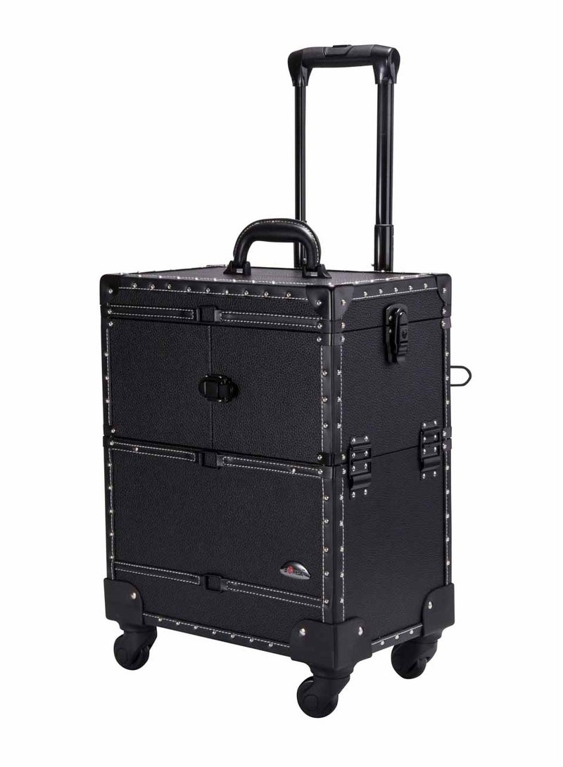 Professional 4 Wheels Rolling Makeup Cosmetic Train Case, Black