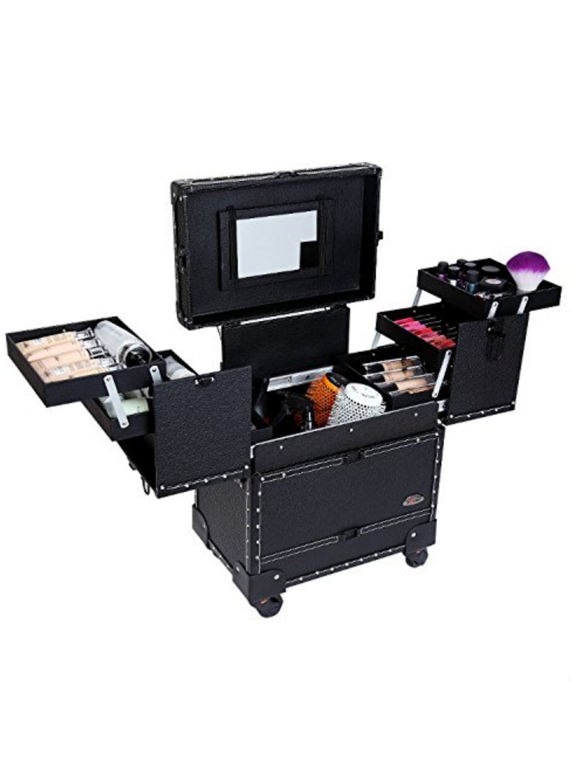 Professional 4 Wheels Rolling Makeup Cosmetic Train Case, Black