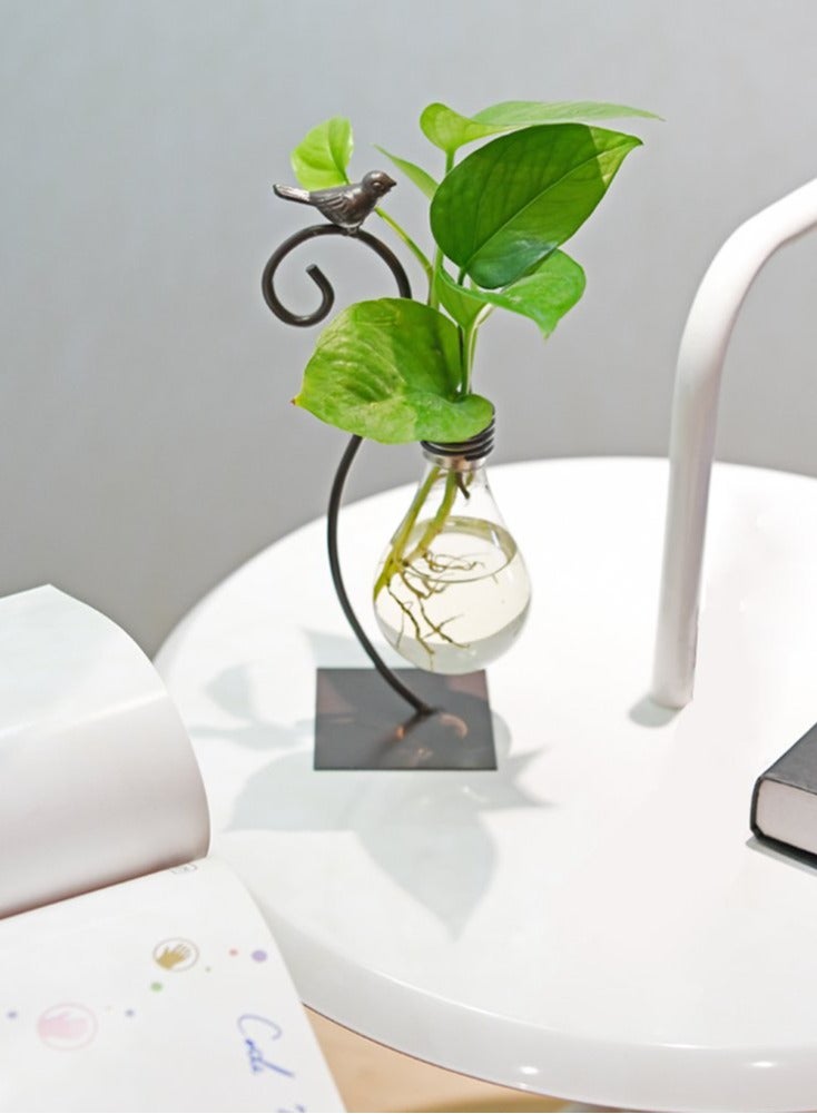 Desktop Glass Planter Hydroponics Vase, Modern Creative Bird Plant Terrarium Stand with Bulb Vase Holder, Scindapsus Container for Home Decoration