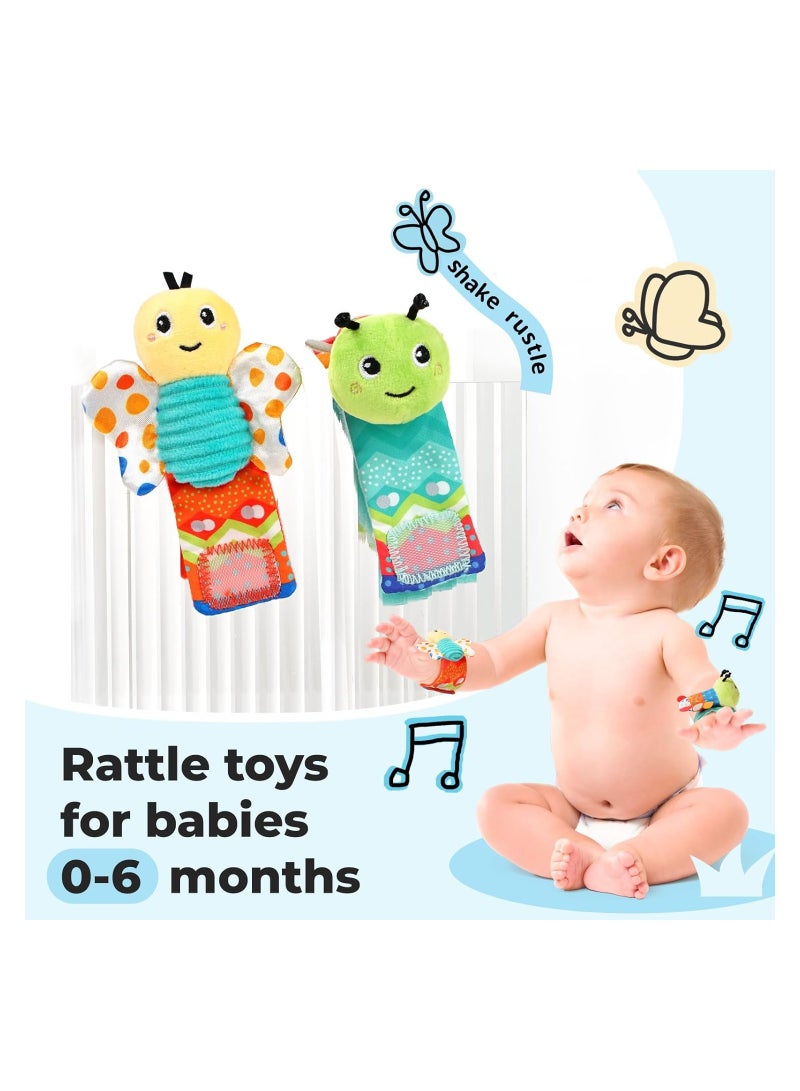 Baby Wrist Rattle Socks and Foot Finder Set, Baby Rattles Toys for 0-6 Month, Cute Soft Newborn Wrist Rattle, Foot Finder Socks Set, Infant Newborn Sensory Toy for Boy Girl (Caterpillar)