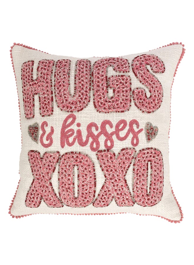 Hugs & Kisses Filled Cushion, White & Pink - 40x40 cm