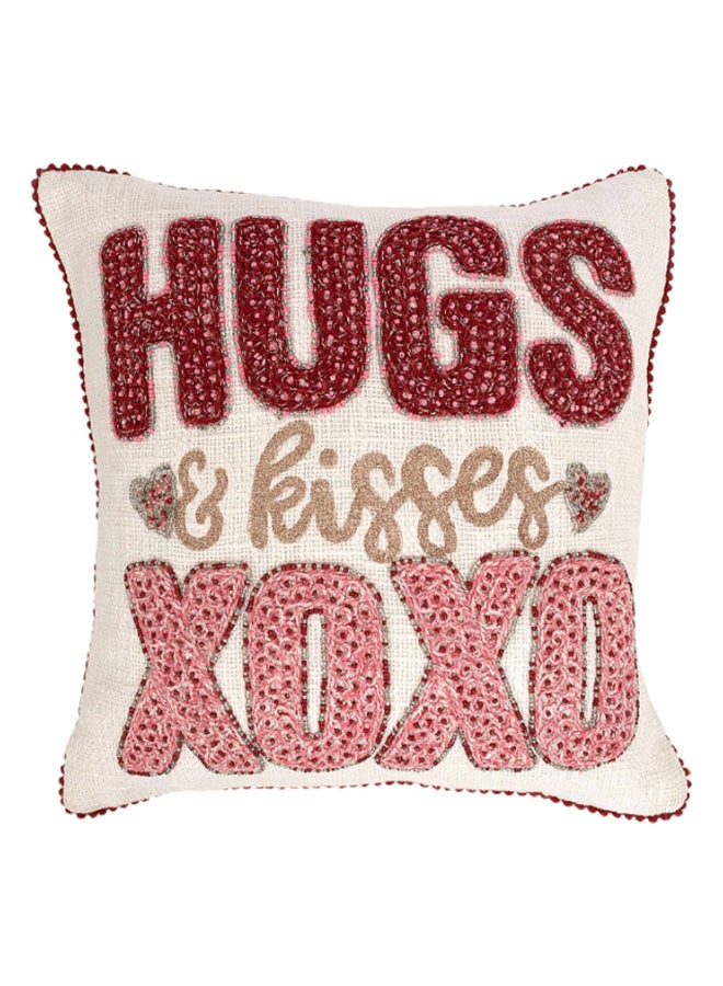 Hugs & Kisses Filled Cushion, White, Red & Beige - 40x40 cm