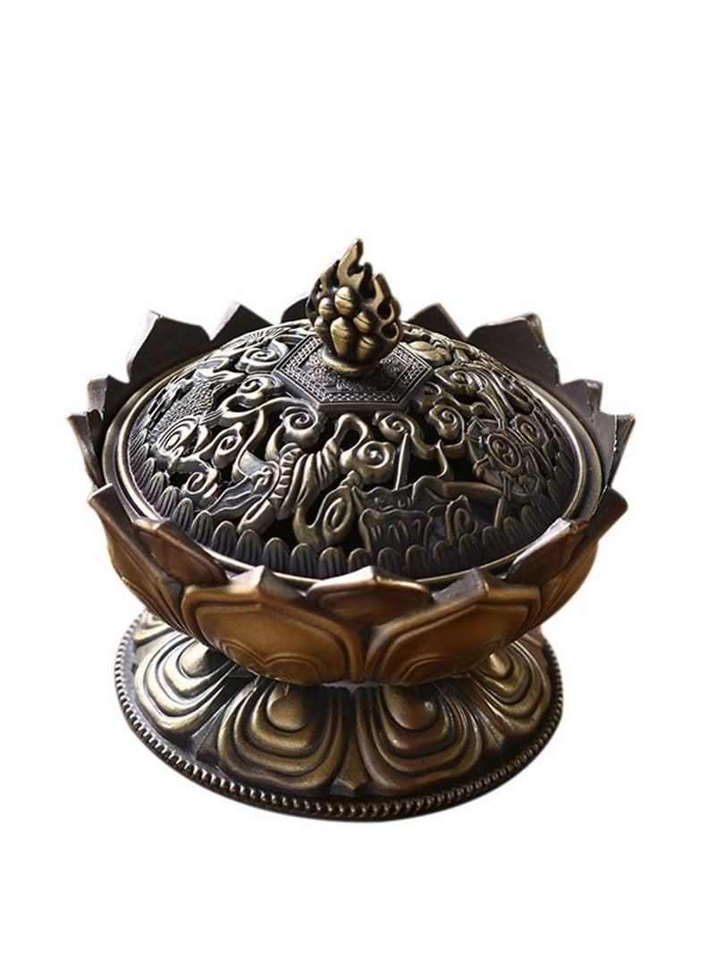 Premium Brass Incense Burner Vintage Backflow Stick Cone Holder Home Decoration Ornaments Ideal for Stick or Coil Incense,Mosquito Incense,Resin and Charcoal (Bronze)