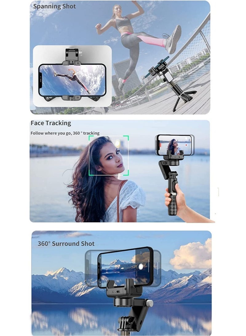 Gimbal Stabilizer Tripod for smartphones with light handheld or portable 360° rotation with face tracker and wireless remote control compatible with iPhone and Android