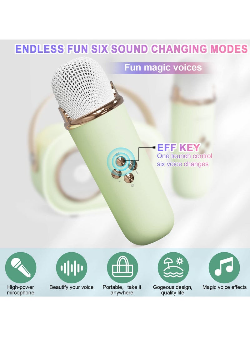 Mini Karaoke Machine with Wireless Microphone Set Portable Bluetooth Karaoke Speaker Retro Handheld Style Bluetooth Speaker for Kids and Adults for Family Party Singing Party Birthday Green