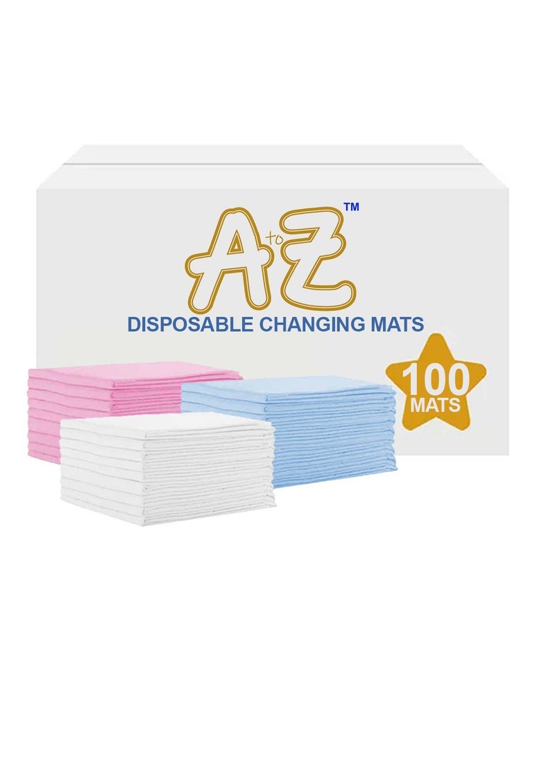 A to Z Disposable Changing Mats - 45 x 60cm - Large Pack of 100 - Blue/Pink/White-Rainbow