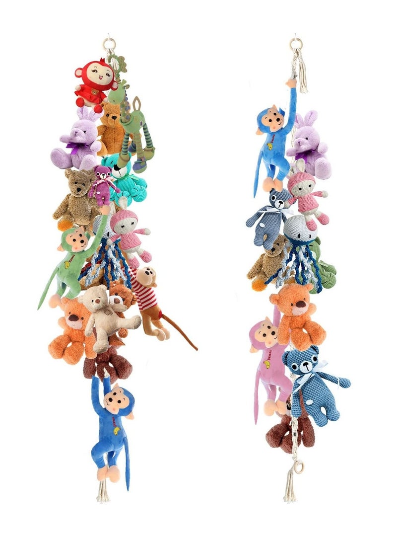 2 Pcs Boho Stuffed Animals Storage Chain, Strong Toy Storage Hanging Chain with 40 Metal Clips, Includes 4 Ceiling Hooks, Organize Plush Toys, Hats, Socks, and Holiday Cards