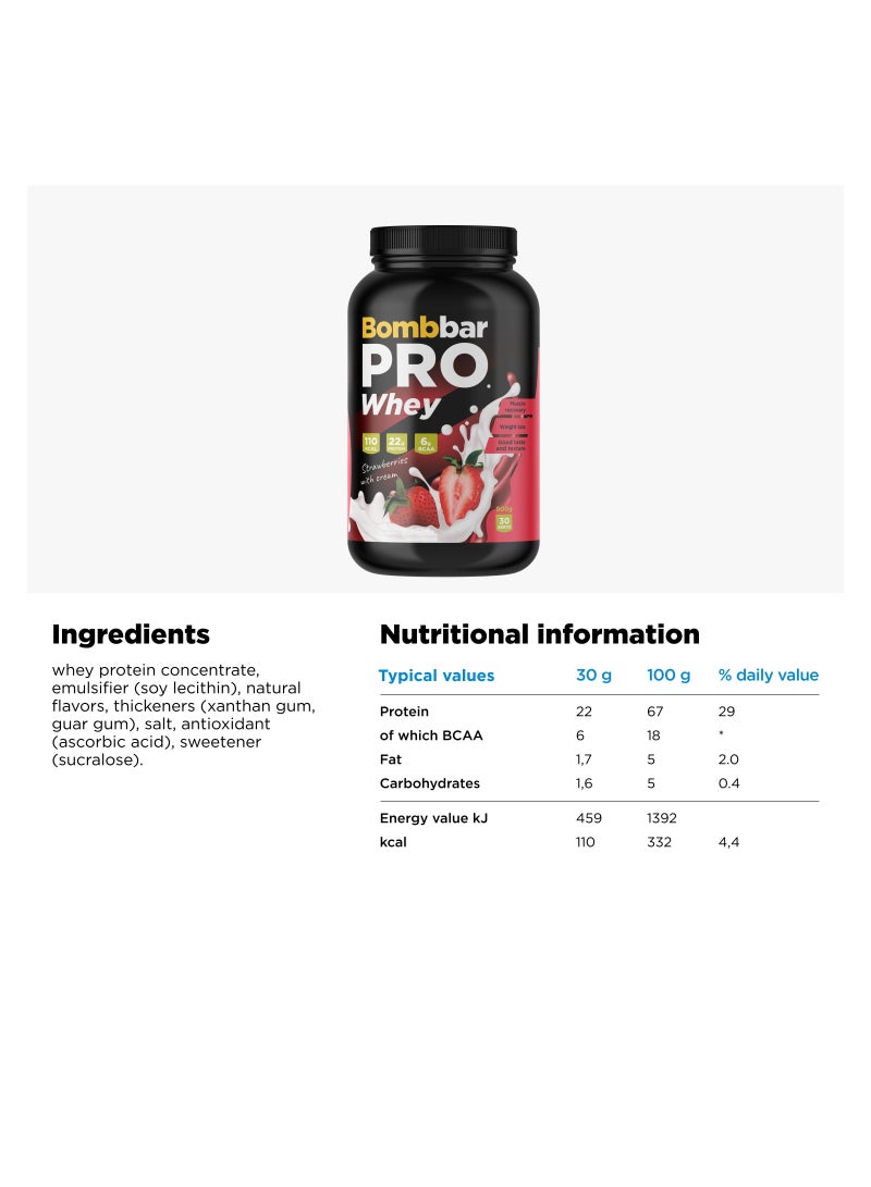 Pro Whey Protein Powder Strawberries with Cream Flavour 900g