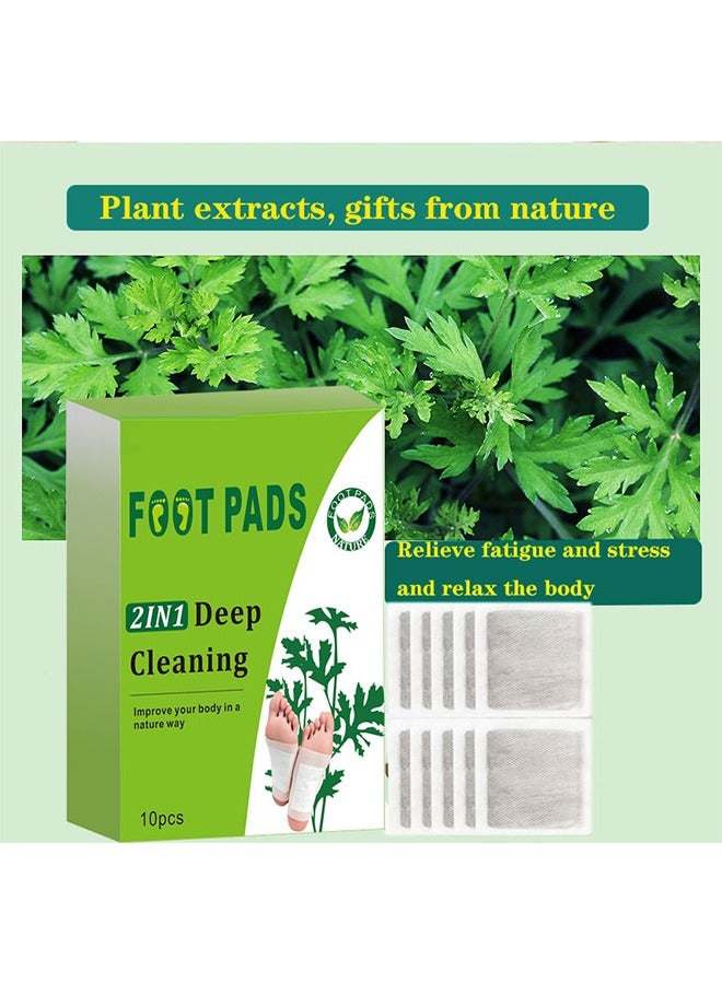 10pcs Foot Pads 2 in 1 Deep Cleaning , Natural Ginger Powder Wormwood Bamboo Foot Patches for Foot Care, Relieve Stress, Relaxation and Remove Impurities, Improve Sleep, Remove Dampness