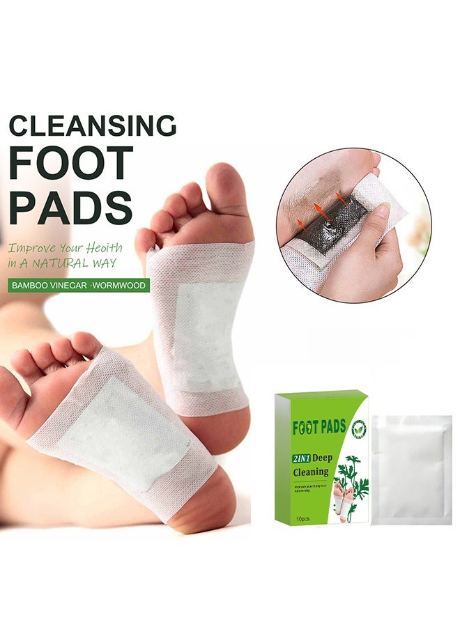 10pcs Foot Pads 2 in 1 Deep Cleaning , Natural Ginger Powder Wormwood Bamboo Foot Patches for Foot Care, Relieve Stress, Relaxation and Remove Impurities, Improve Sleep, Remove Dampness